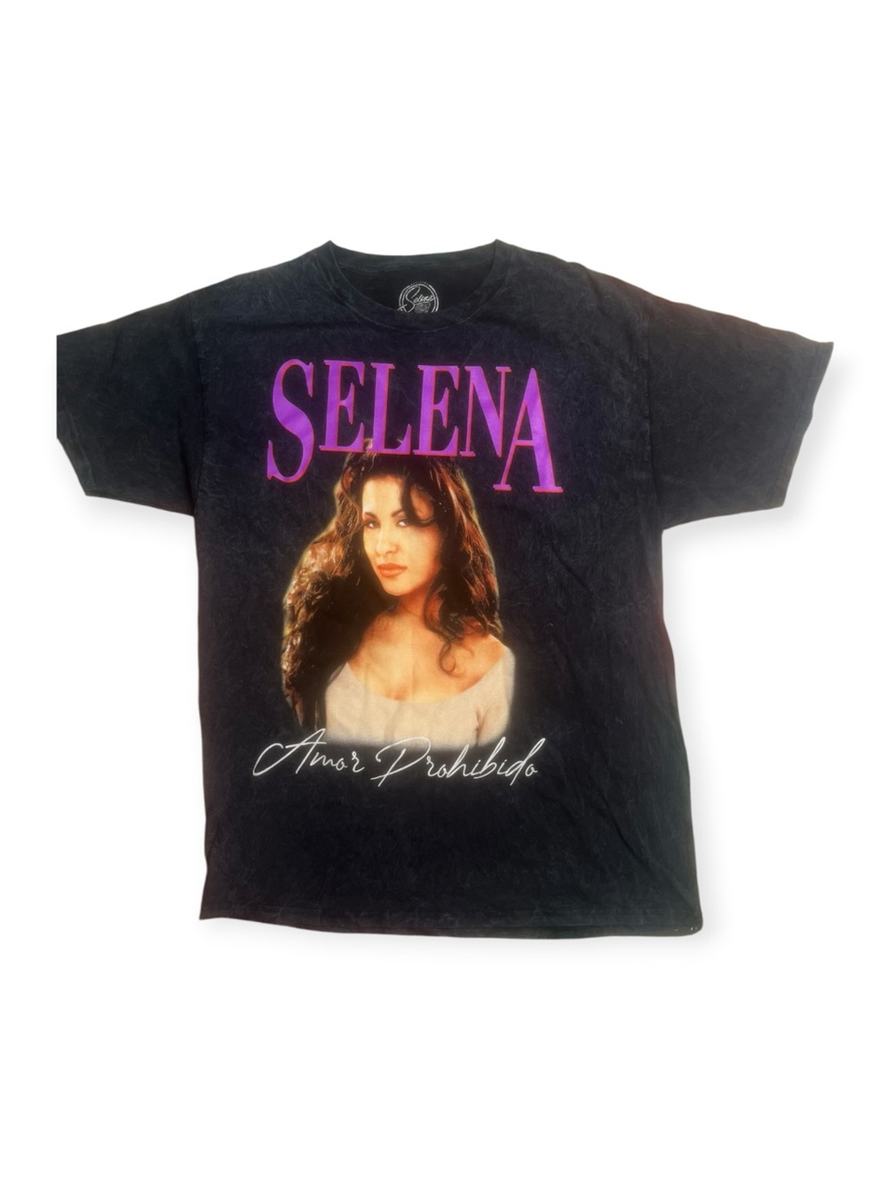 Selena Quintanilla Amor Prohibido Black Acid Wash Graphic Tee T-Shirt large
